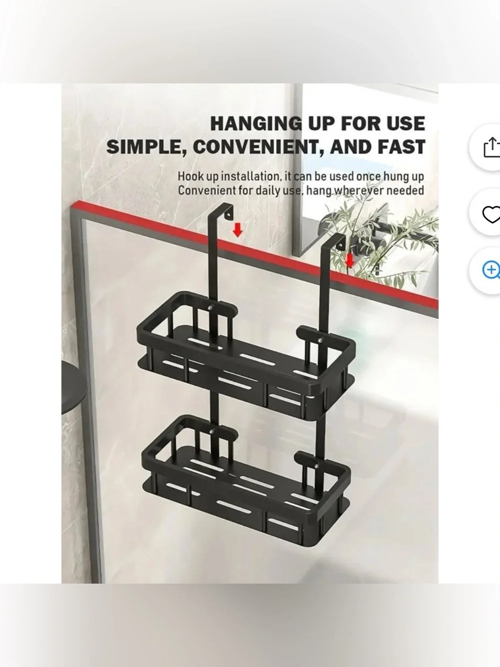 Over Door Shower Caddy, Black Rustproof Bathroom Organizer, 2-Tier Storage Rack